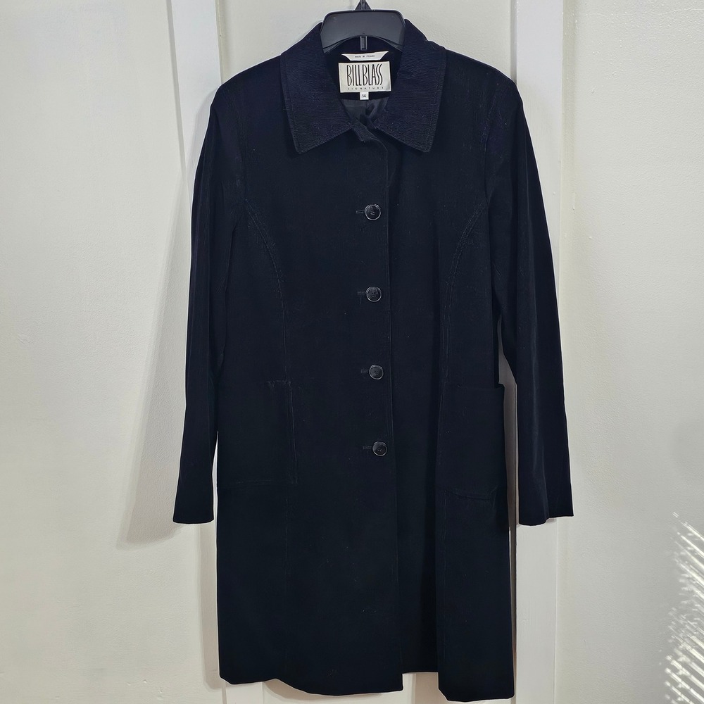 Vintage Bill Blass Loro Piana Storm System Corduroy Coat Women 14 Black